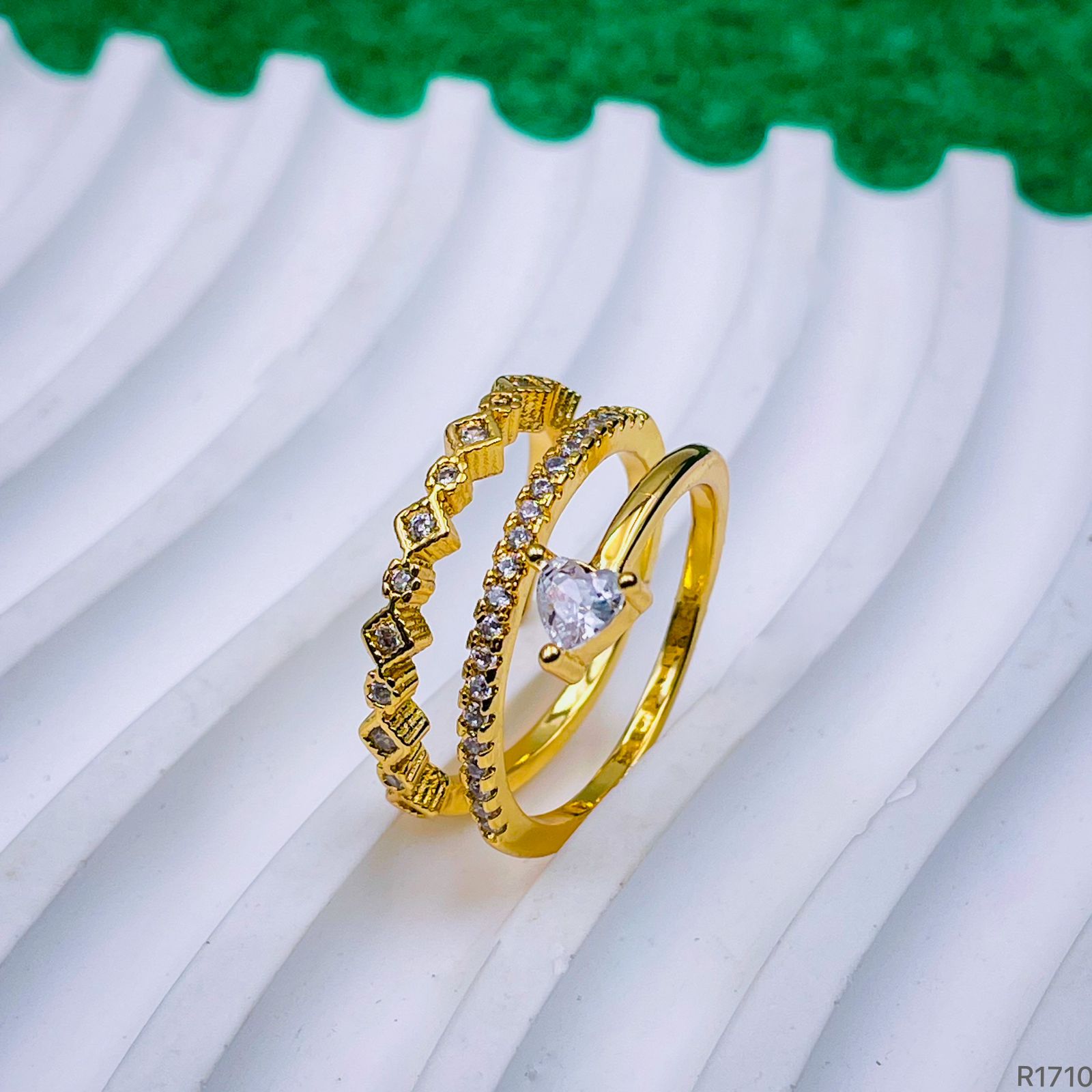 Triple Layer Fancy Cubic Zirconia 18K Gold Free Size Ring Women Bulk Main image