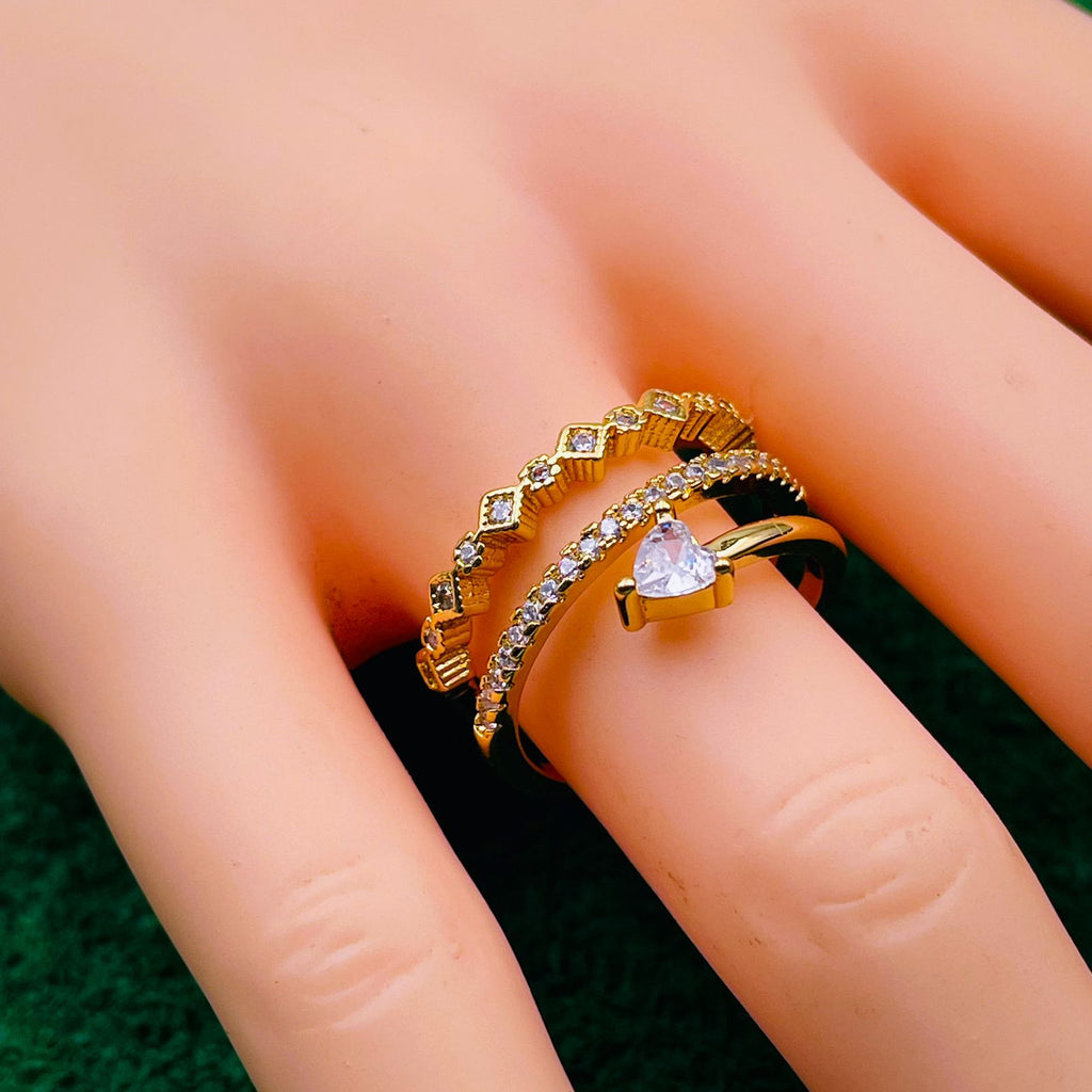 Triple Layer Fancy Cubic Zirconia 18K Gold Free Size Ring Women Bulk
