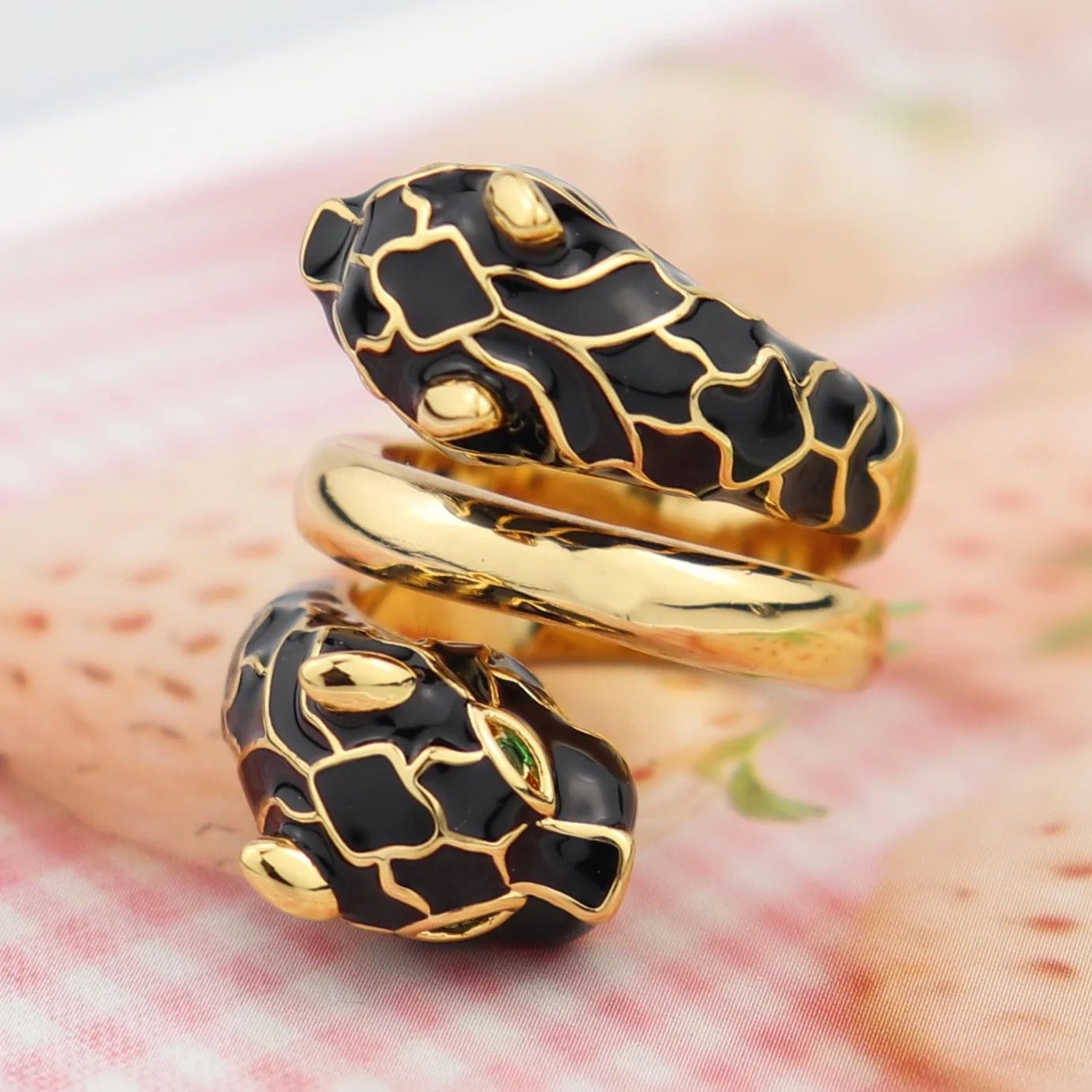 Dual Black Panther 18K Gold Free Size Ring For Women Bulk Main image