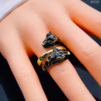 Dual Black Panther 18K Gold Free Size Ring For Women Bulk