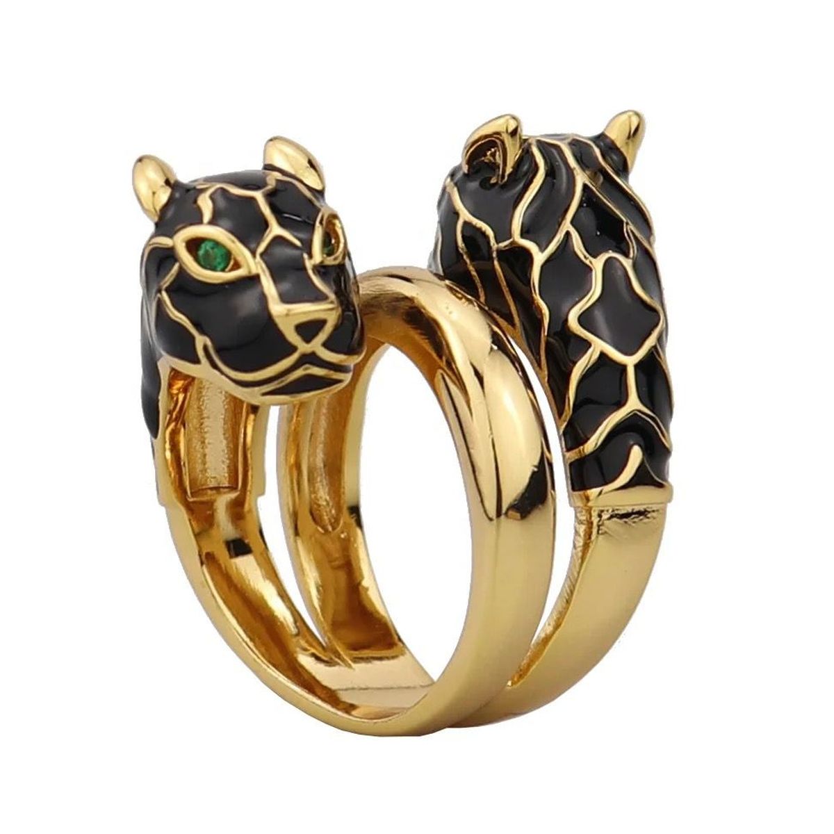 Dual Black Panther 18K Gold Free Size Ring For Women Bulk