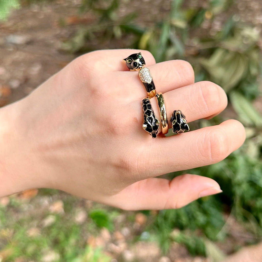 Dual Black Panther 18K Gold Free Size Ring For Women Bulk