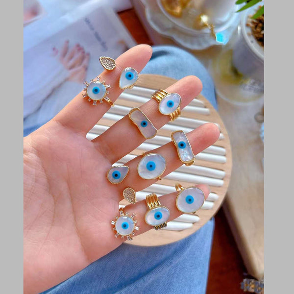 Uneven Rectangle Evil Eye Mother Of Pearl Gold Band Ring Bulk Main image