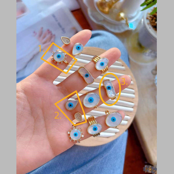 Uneven Rectangle Evil Eye Mother Of Pearl Gold Band Ring Bulk Secondary image