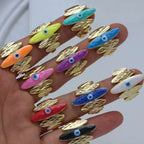 Pink Enamel Evil Eye 5 Beaten Gold Layers Anti Tarnish Ring Bulk
