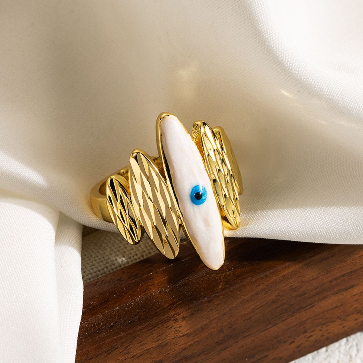 Pink Enamel Evil Eye 5 Beaten Gold Layers Anti Tarnish Ring Bulk