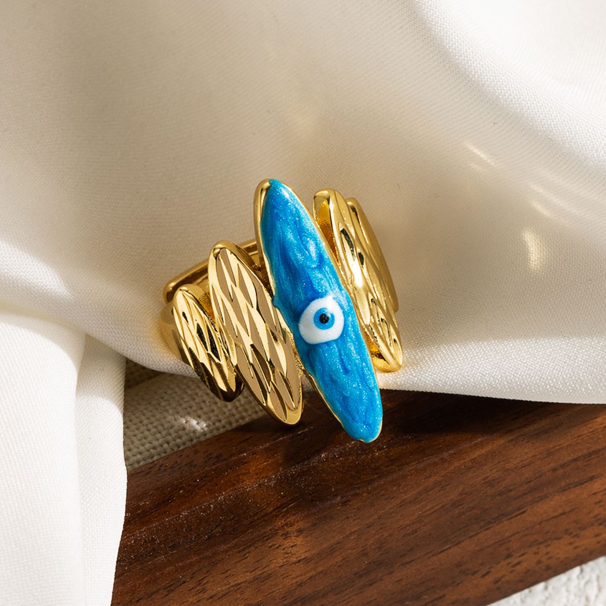 Pink Enamel Evil Eye 5 Beaten Gold Layers Anti Tarnish Ring Bulk