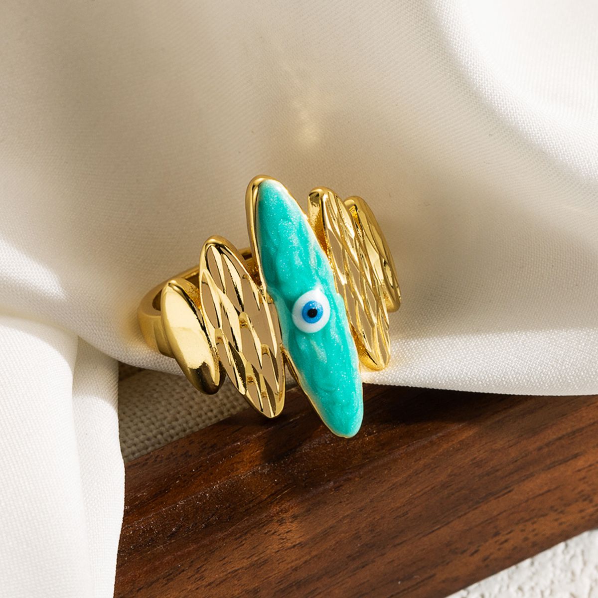 Pink Enamel Evil Eye 5 Beaten Gold Layers Anti Tarnish Ring Bulk