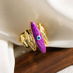 Pink Enamel Evil Eye 5 Beaten Gold Layers Anti Tarnish Ring Bulk