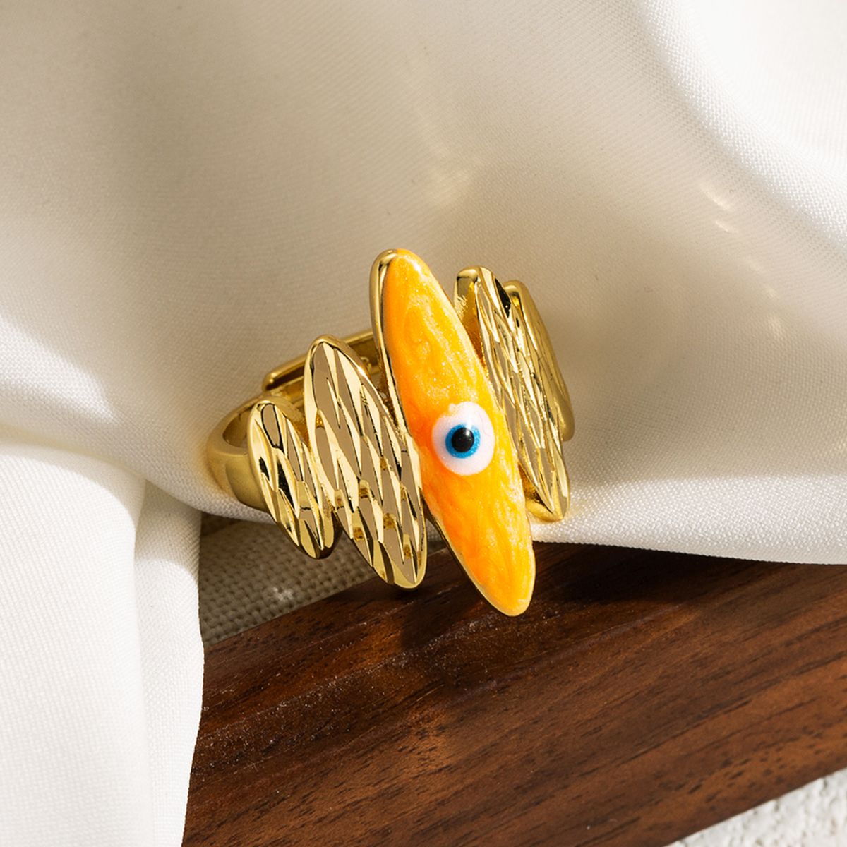 Pink Enamel Evil Eye 5 Beaten Gold Layers Anti Tarnish Ring Bulk
