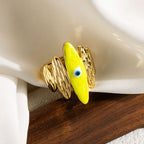 Pink Enamel Evil Eye 5 Beaten Gold Layers Anti Tarnish Ring Bulk
