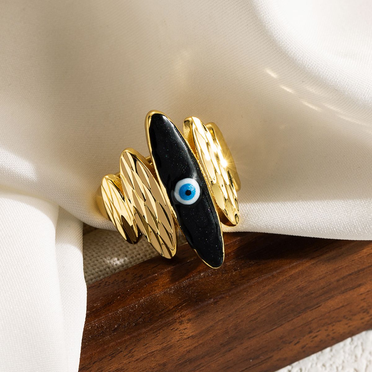 Pink Enamel Evil Eye 5 Beaten Gold Layers Anti Tarnish Ring Bulk