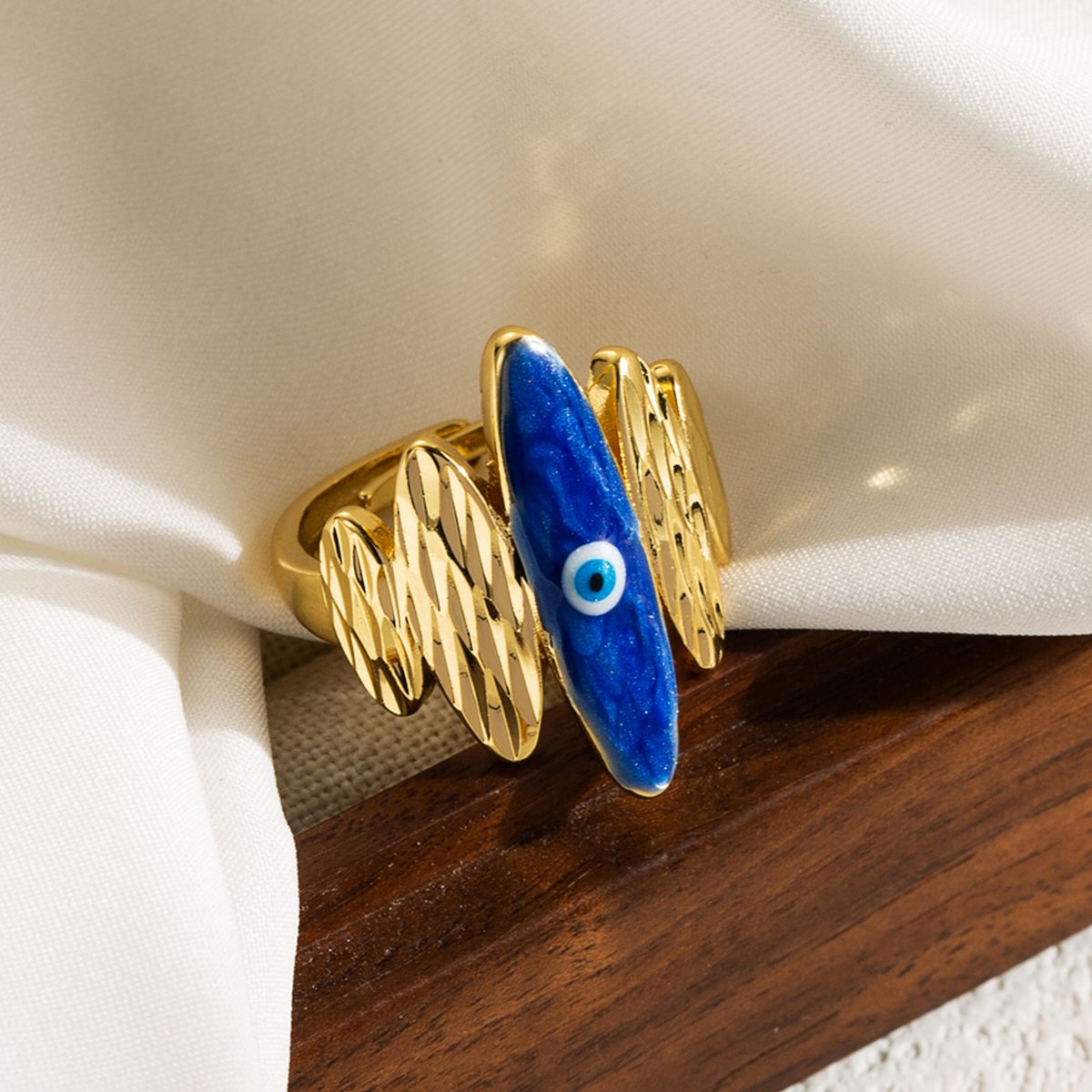 Pink Enamel Evil Eye 5 Beaten Gold Layers Anti Tarnish Ring Bulk