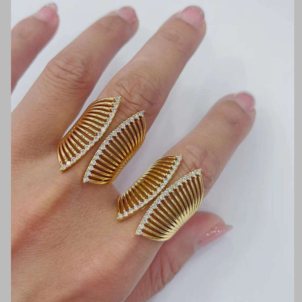 16 Layer Wrap Up 18K Glossy Gold Cubic Zirconia Free Size Ring Bulk