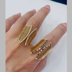 16 Layer Wrap Up 18K Glossy Gold Cubic Zirconia Free Size Ring Bulk