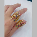 16 Layer Wrap Up 18K Glossy Gold Cubic Zirconia Free Size Ring Bulk