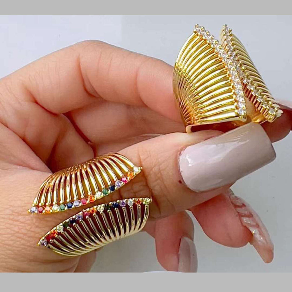16 Layer Wrap Up 18K Glossy Gold Cubic Zirconia Free Size Ring Bulk