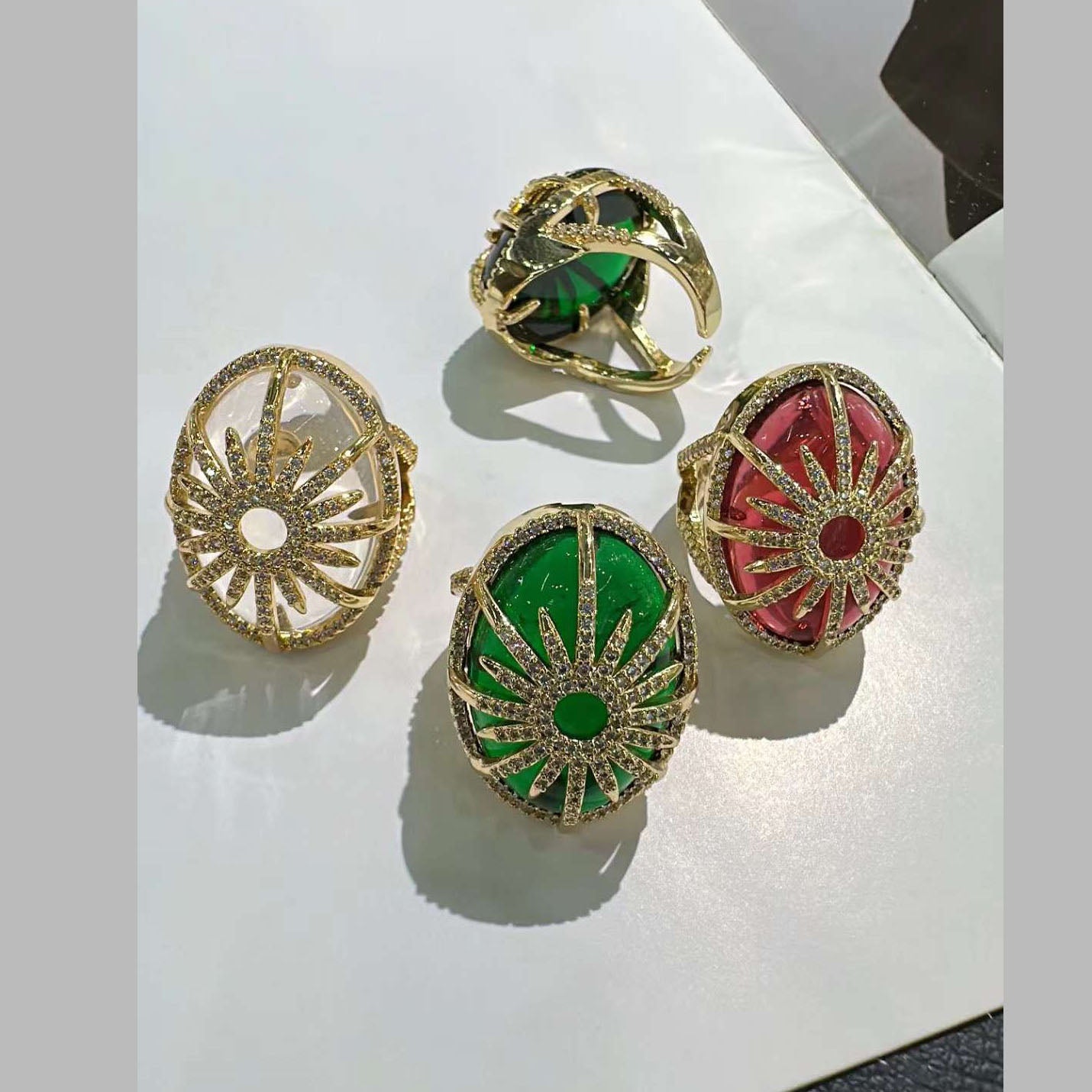 Transparent Crystal Evil Eye Sun Rays CZ Gold Statement Ring Bulk Main image