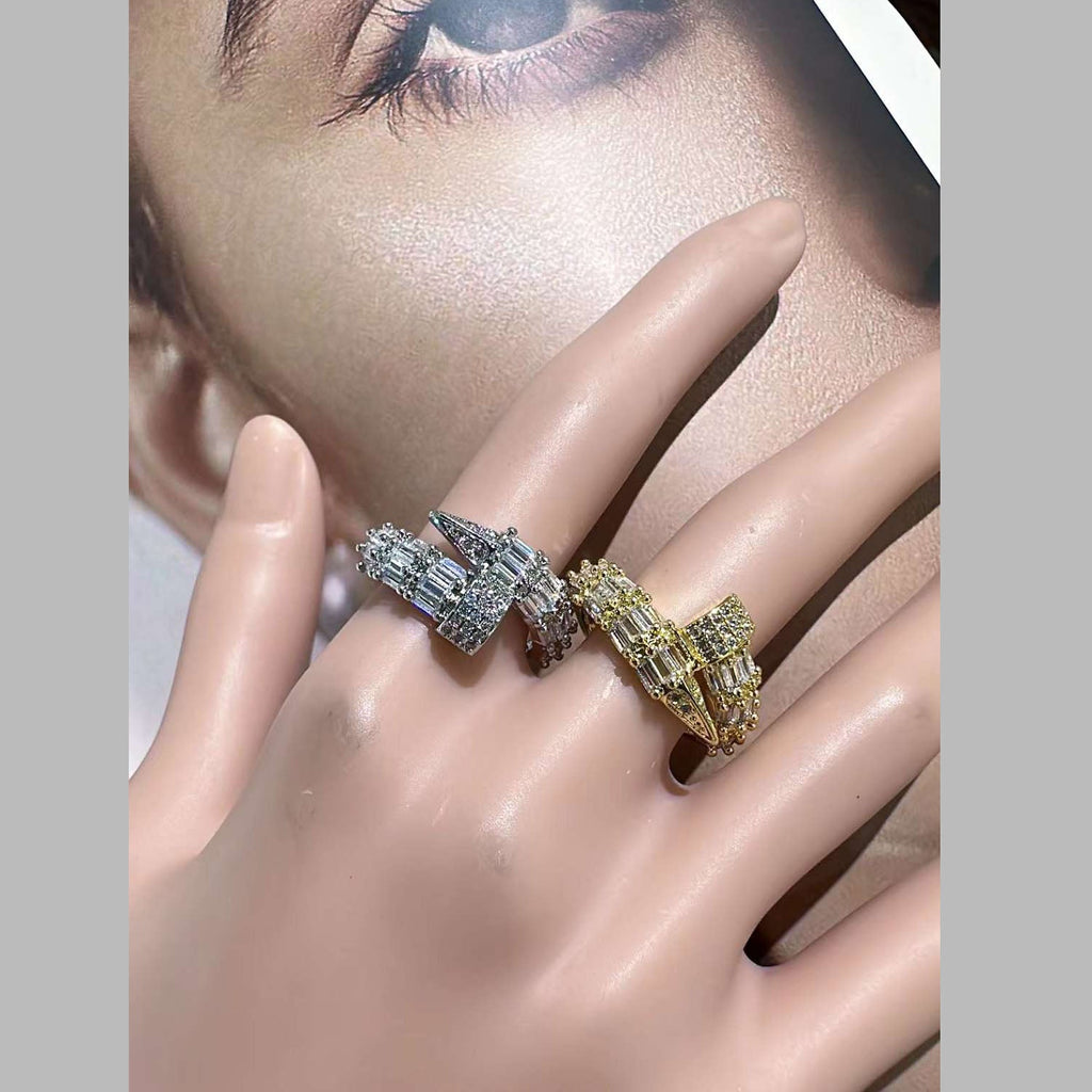 Nail Gothic Baguette Cubic Zirconia 18K Gold Open Back Ring Women Bulk