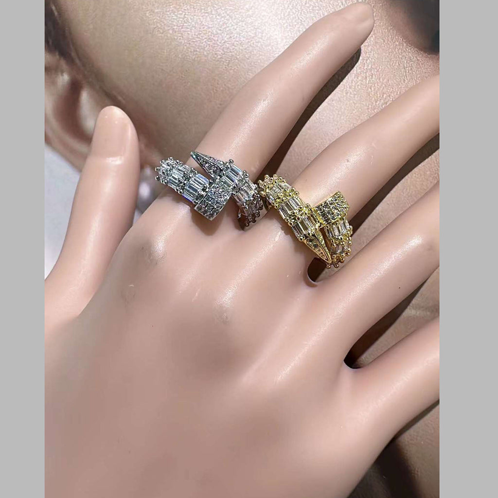 Nail Gothic Baguette Cubic Zirconia 18K Gold Open Back Ring Women Bulk