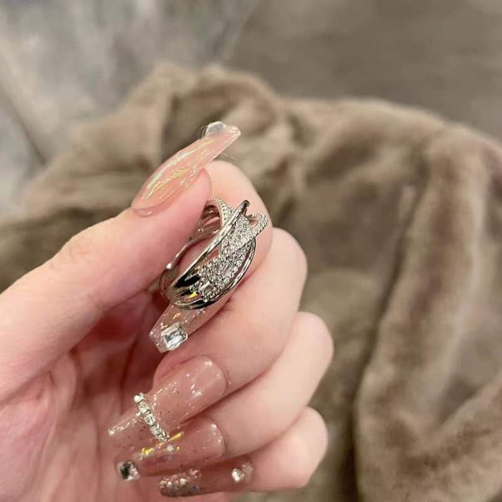Cross Over Layered CZ Silver Anti Tarnish Adjustable Ring Bulk