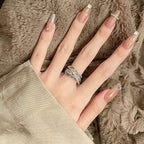 Cross Over Layered CZ Silver Anti Tarnish Adjustable Ring Bulk