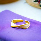 White Enamel Ribbon Cross Over Gold Anti Tarnish Open Back Ring Bulk