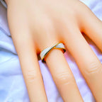 White Enamel Ribbon Cross Over Gold Anti Tarnish Open Back Ring Bulk