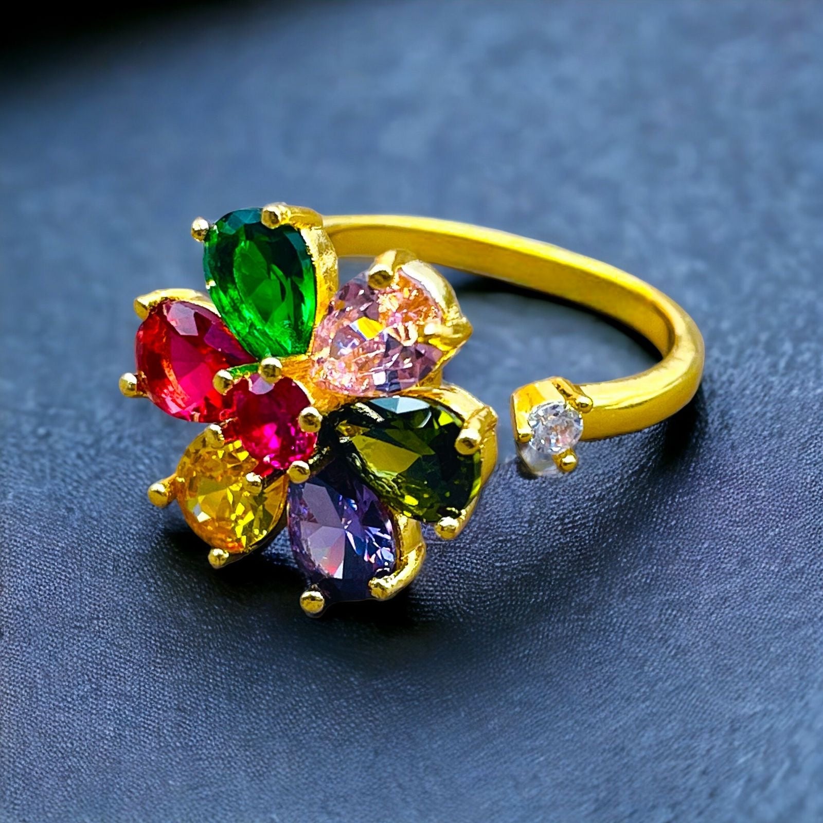 Multi Color Flower 18K Gold Anti Tarnish Free Size Ring for Women Main image