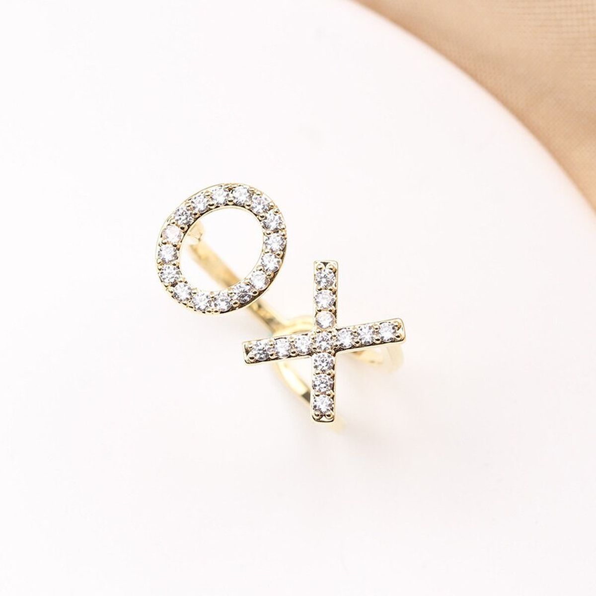 Hug And Kiss Xo CZ 18 Gold Anti Tarnish Free Size Ring Bulk Main image