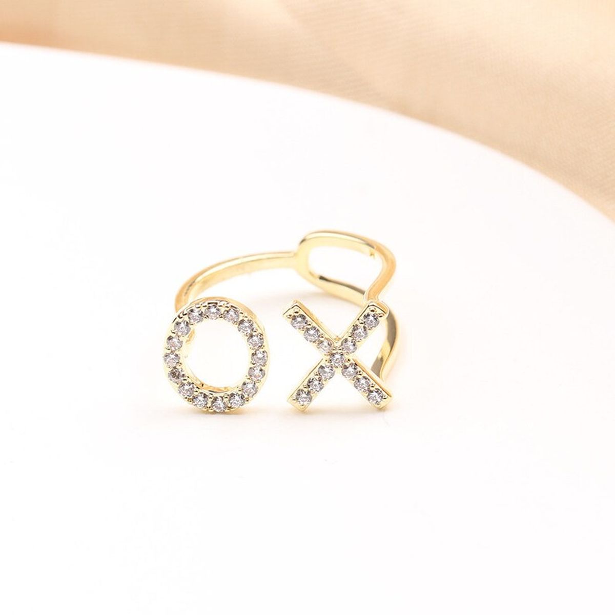 Hug And Kiss Xo CZ 18 Gold Anti Tarnish Free Size Ring Bulk Secondary image