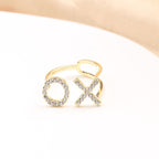 Hug And Kiss Xo CZ 18 Gold Anti Tarnish Free Size Ring Bulk