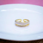 Uneven Twin Layer White Enamel Gold Anti Tarnish Free Size Ring Bulk