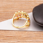 Twin Layer Multi Rainbow Baguette Gold Anti Tarnish Ring Bulk