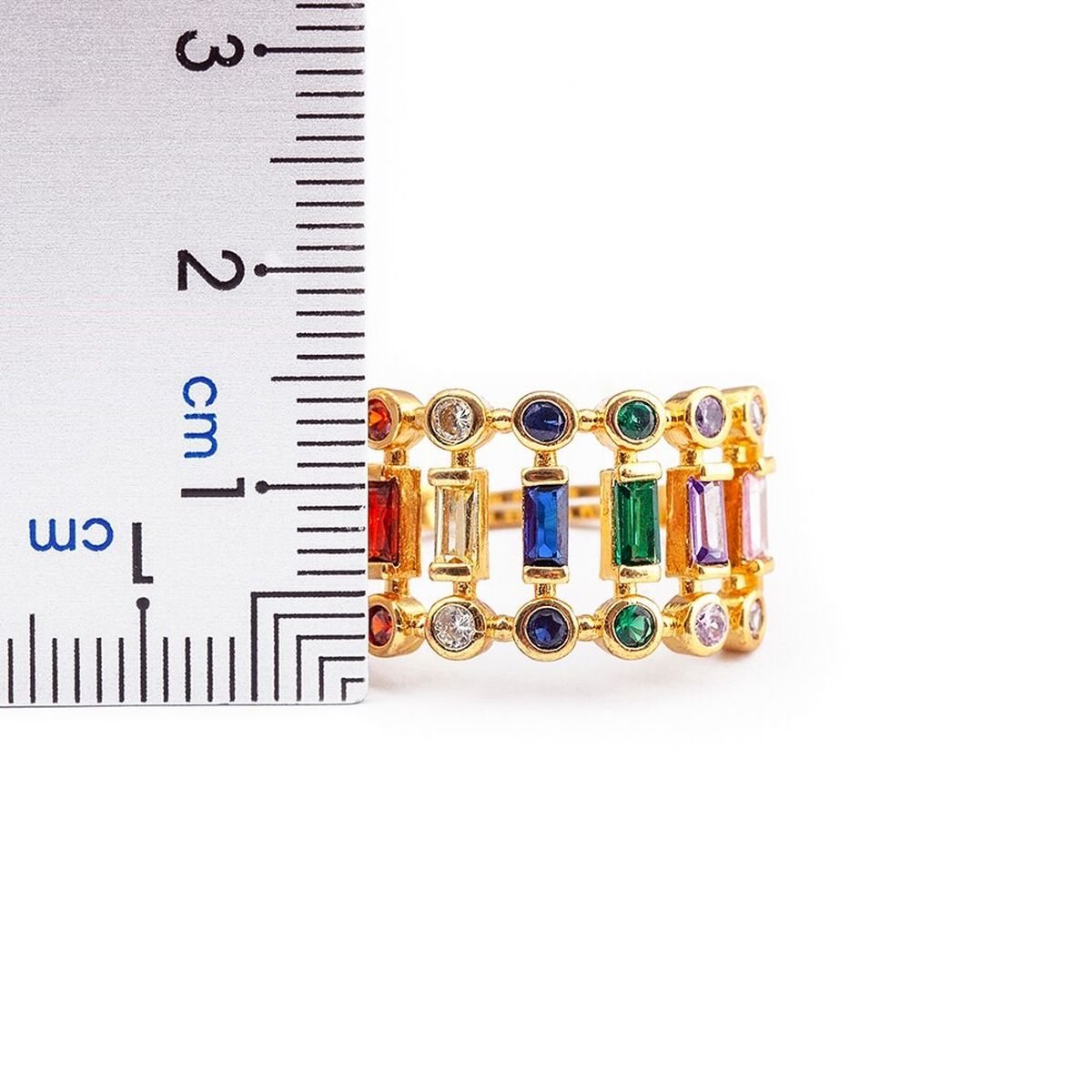 Twin Layer Multi Rainbow Baguette Gold Anti Tarnish Ring Bulk
