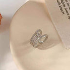 Triple Belt Buckle CZ Silver Anti Tarnish Free Size Ring Bulk