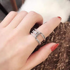 Triple Belt Buckle CZ Silver Anti Tarnish Free Size Ring Bulk