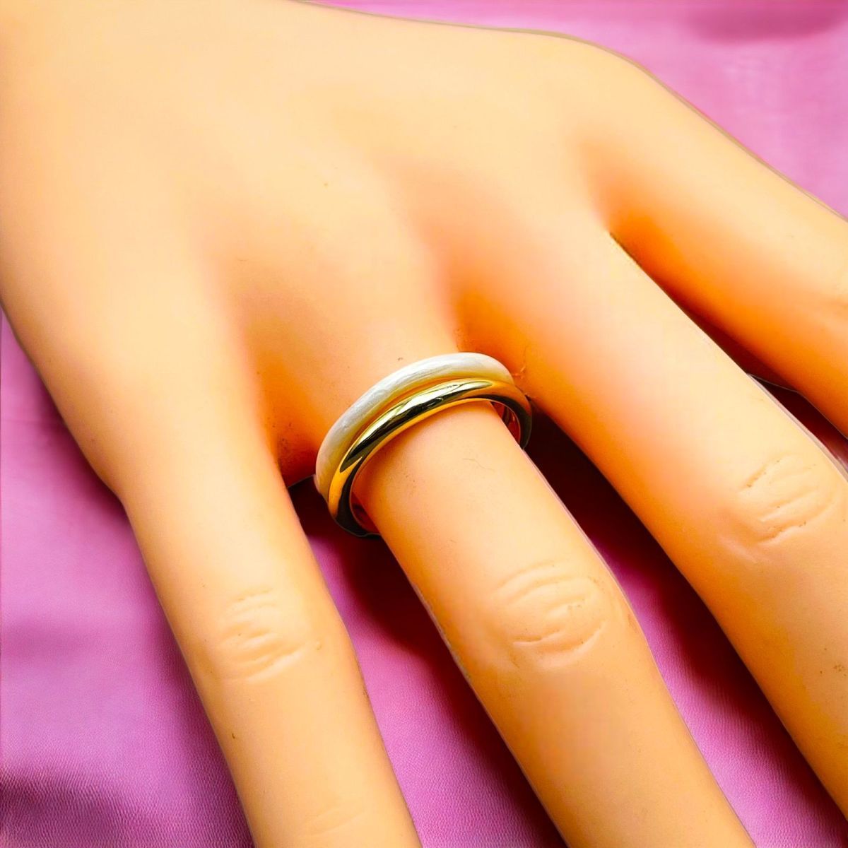 Twin Band Layer White Enamel 18 Gold Anti Tarnish Free Size Ring Bulk