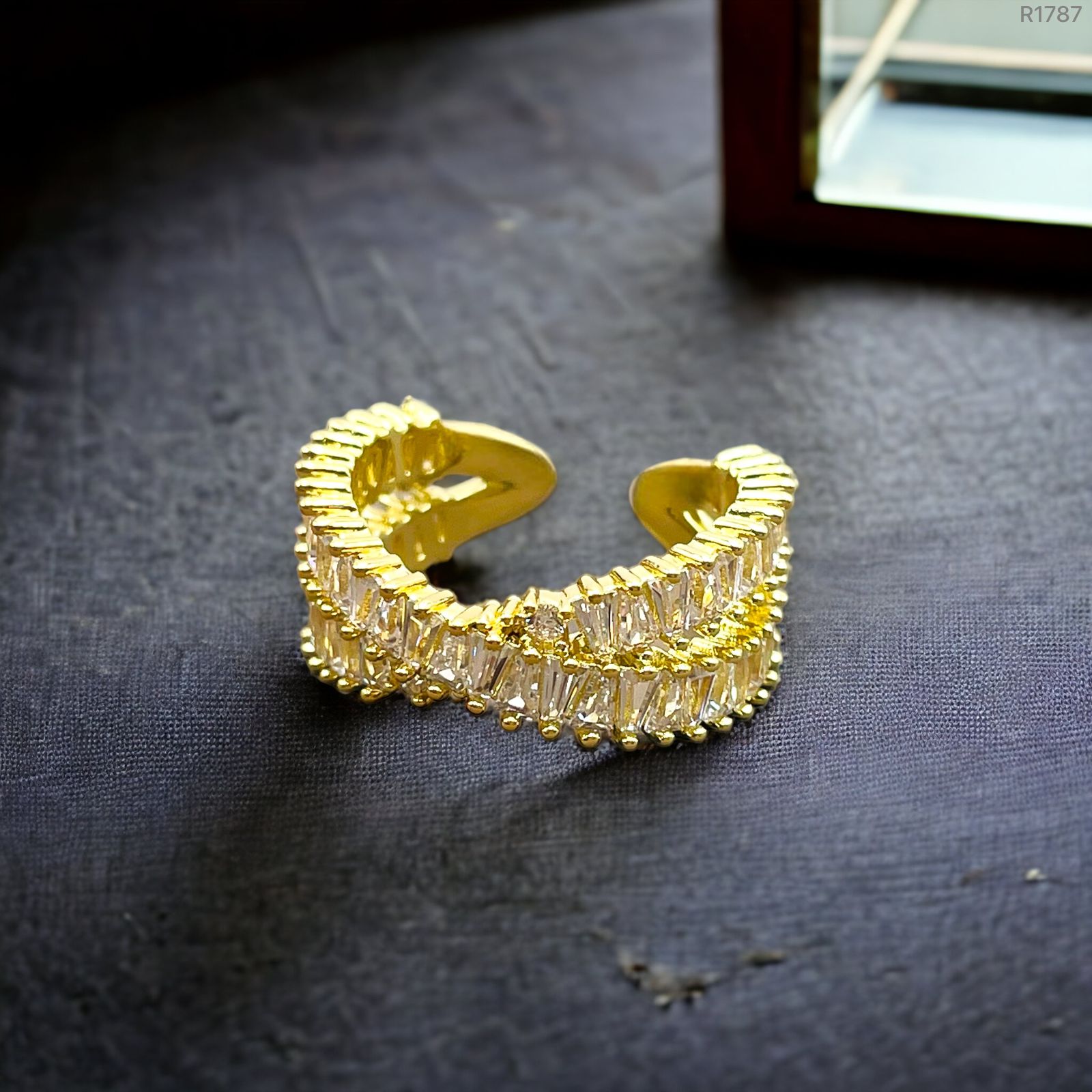 Ramola Tapered CZ 18K Gold Anti Tarnish Open Back Free Size Ring Bulk Main image