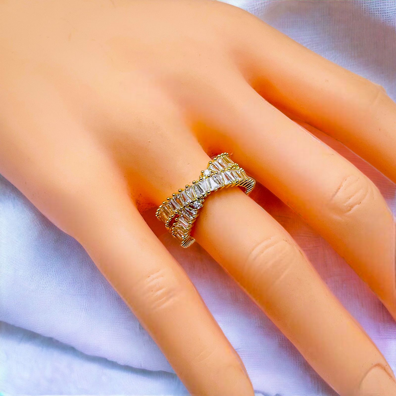 Ramola Tapered CZ 18K Gold Anti Tarnish Open Back Free Size Ring Bulk Secondary image
