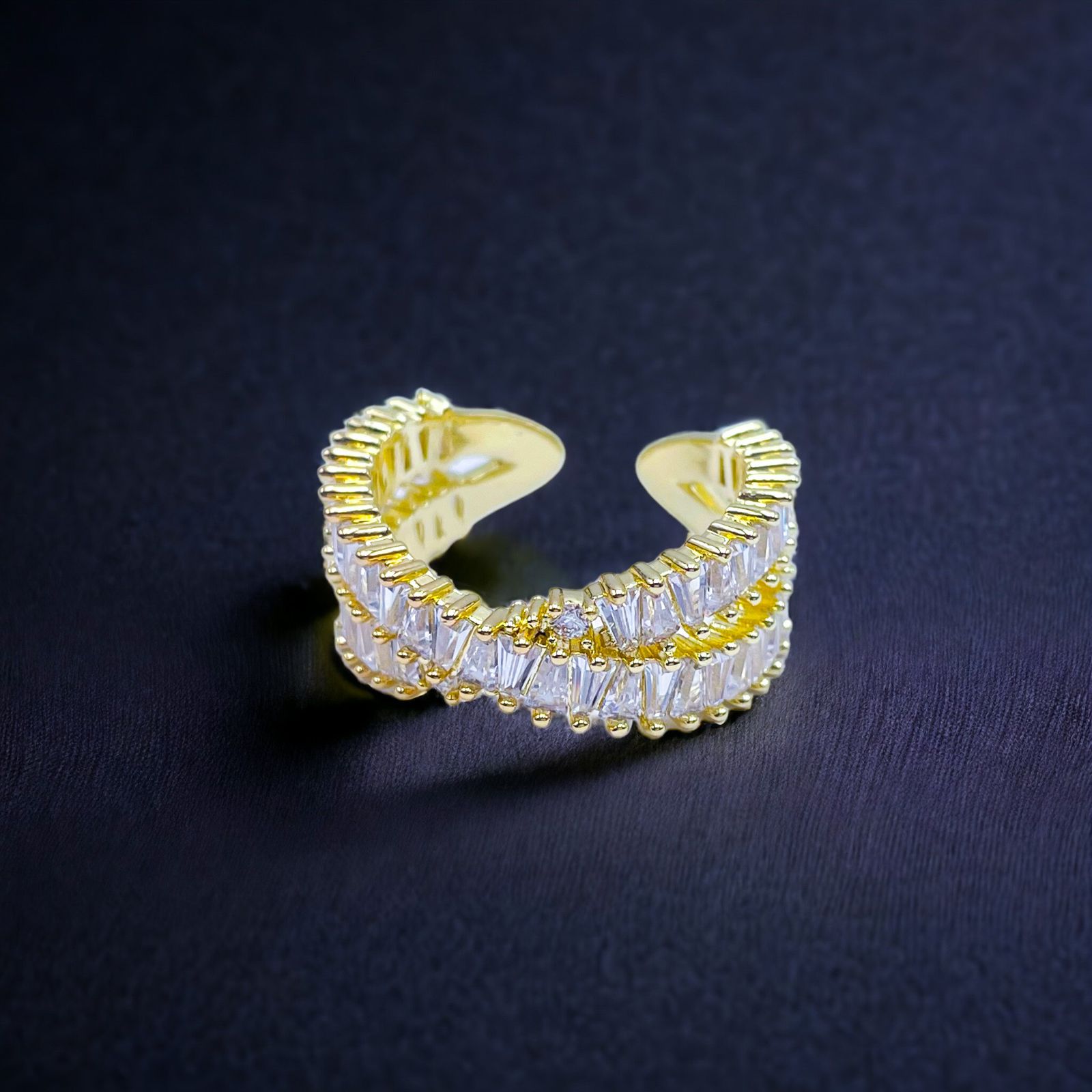 Ramola Tapered CZ 18K Gold Anti Tarnish Open Back Free Size Ring Bulk