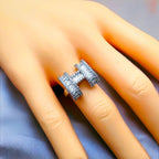H Baguette Cubic Zirconia Silver Anti Tarnish Free Size Ring Bulk