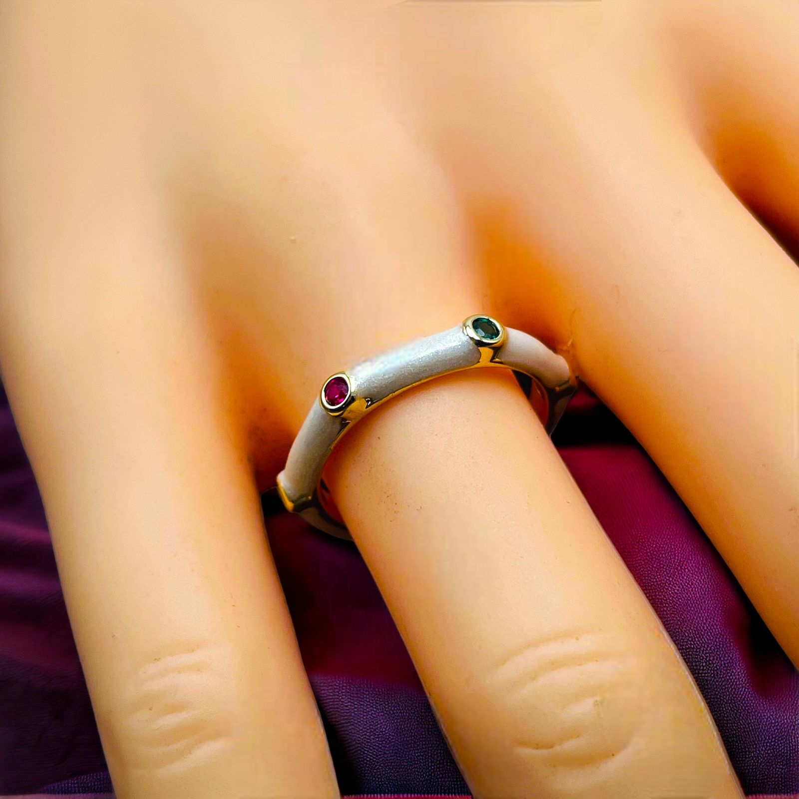 White Enamel Multi Zircons Gold Anti Tarnish Band Free Size Ring Bulk Secondary image