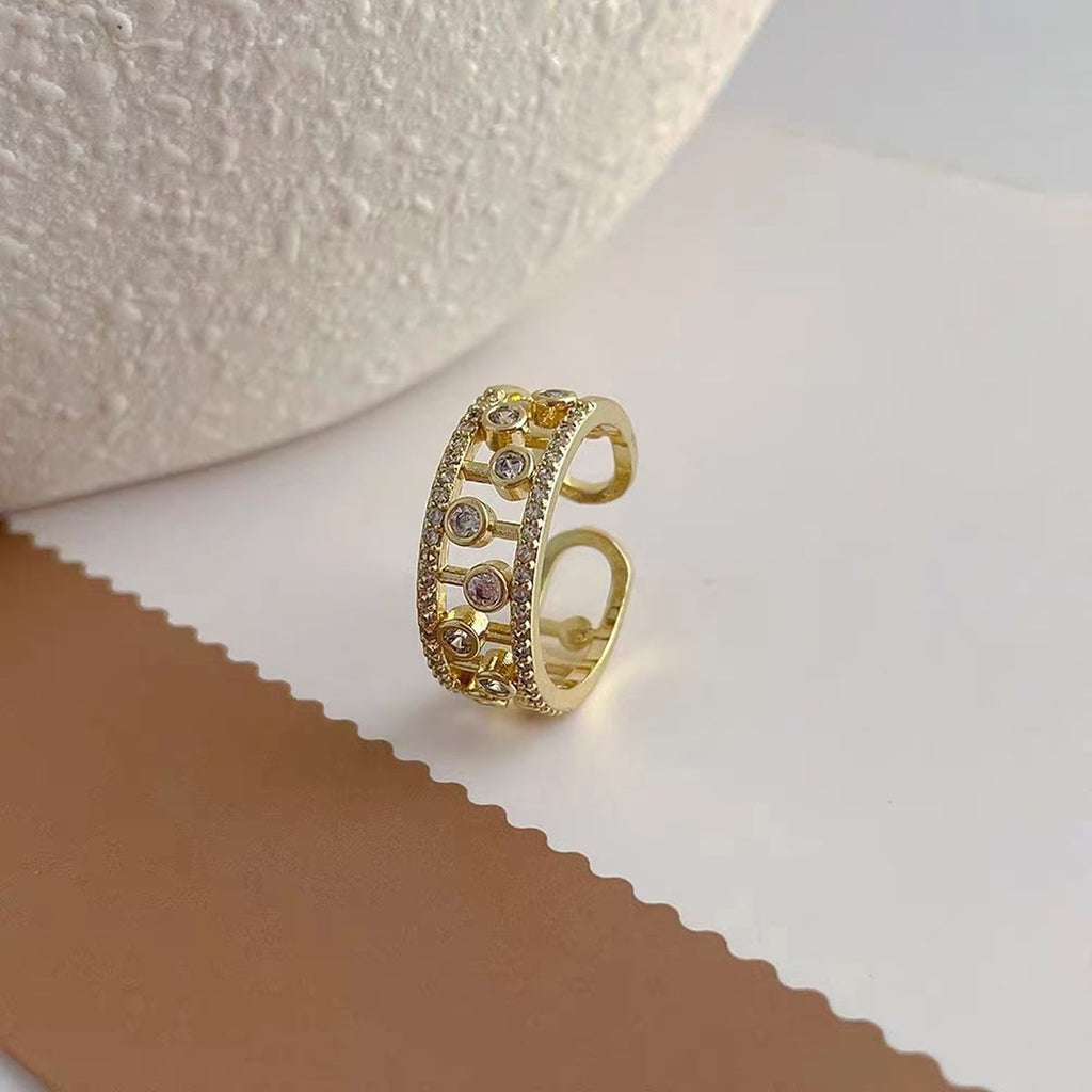 Twin Layer Bezel CZ Gold Anti Tarnish Open Back Free Size Ring Bulk
