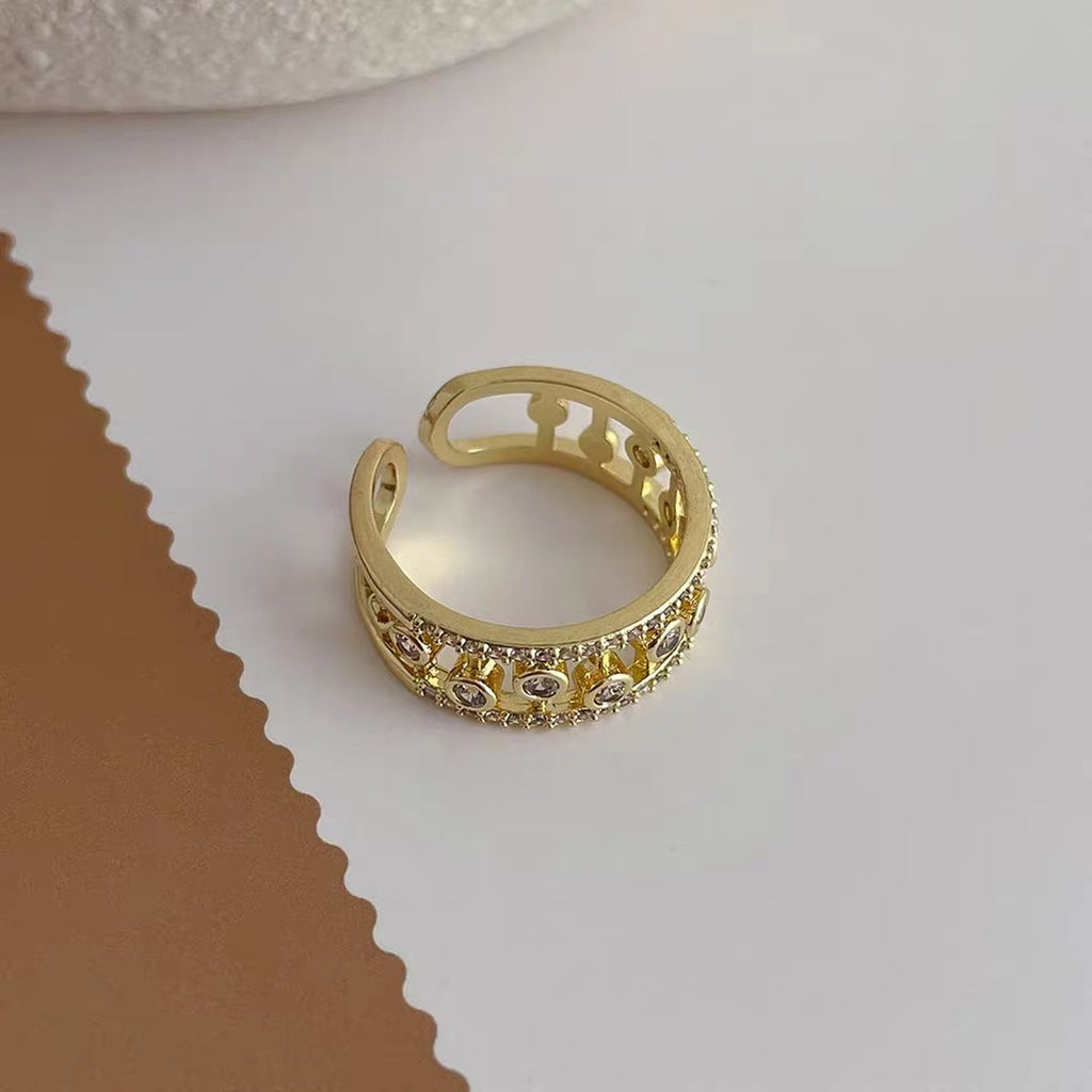 Twin Layer Bezel CZ Gold Anti Tarnish Open Back Free Size Ring Bulk