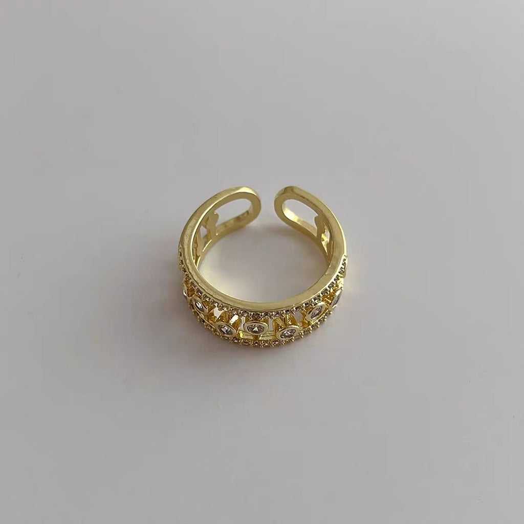 Twin Layer Bezel CZ Gold Anti Tarnish Open Back Free Size Ring Bulk