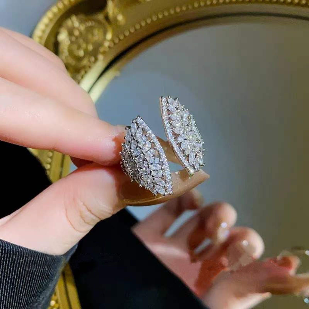 Twin Wrap Marquise CZ Silver Anti Tarnish Free Size Ring Bulk Secondary image