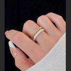 Dual Layer White Enamel Geometric Gold Anti Tarnish Ring Bulk