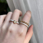 Dual Layer White Enamel Geometric Gold Anti Tarnish Ring Bulk