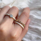 Dual Layer White Enamel Geometric Gold Anti Tarnish Ring Bulk